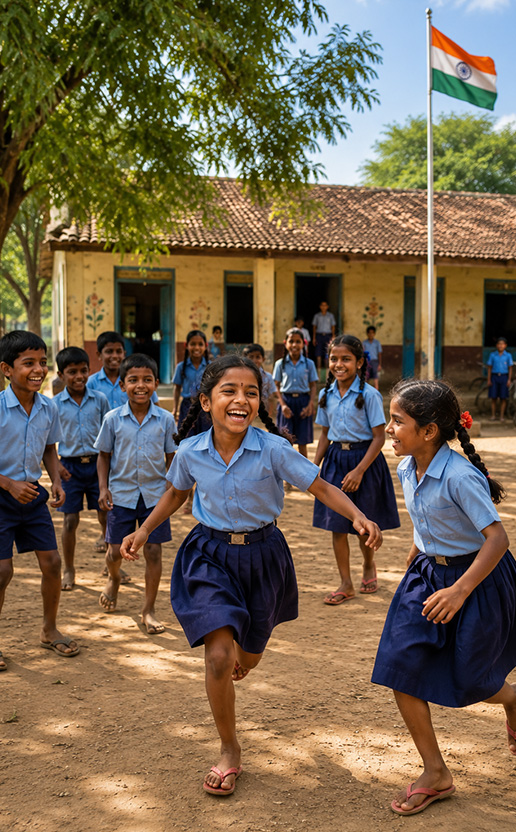 Indian schoolchildren playing in a schoolyard